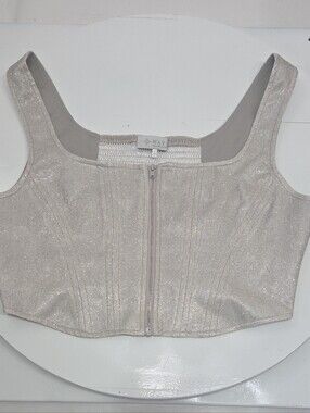 WAYF Silver Metallic Cropped Zipper Corset Top - Size Large